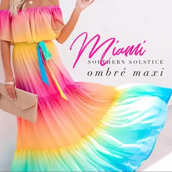 Dresses S3xl Maxi Beach Dress Miami Bright Ombr Boho Blanca